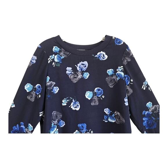 THAKOON Women's M Tunic Top Designer Navy Blue Floral Long Sleeve Chiffon 40" - Picture 2 of 5